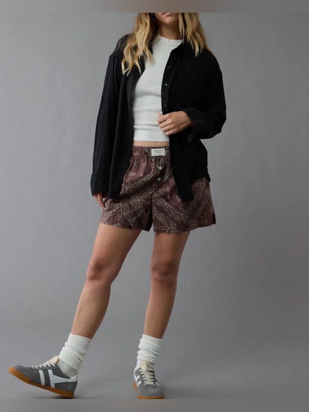 American Eagle Outfitters Black Button-Down Shirt